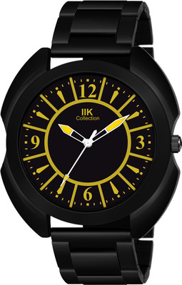 IIK Collection IIK-817M Black Round Artistic Dial with Black Stainless Steel Metallic Bracelet Chain Analog Watch  - For Men