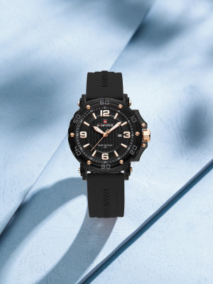 NAVIFORCE NF7125 Black Dial with Rosegold Accents and Black Silicone Strap Analog Watch  - For Women