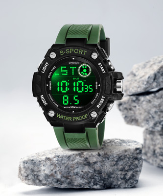 Reborn 9107 Green New Attractive Sport look Design Military Green LED Calendar and time and date Digital Watch  - For Men