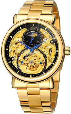 Forsining Skeleton Gold Automatic Self Winding Wrist Watch Self Winding See Through Back Copper Buckle Analog Watch  - For Men & Women