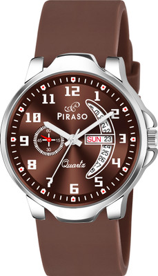 PIRASO D&D P95427 BROWN SILICONE STRAP PIRASO ANALOG DATE & DAY BROWN DIAL & BROWN SILICONE STRAP WATCH FOR MEN Analog Watch  - For Men