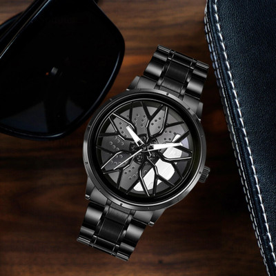 Spinner Car wheel watch | Spinning watch | Roatating watch | Gyro watch | Black watch Analog Watch  - For Men
