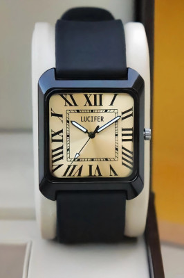 Lucifer DRM015 - gold black Luxury Quartz Square dail Silicon Band Watch for men Trending Vintage collection Adjustable Free Size Lock square Finish AURA Look Analog Watch  - For Men