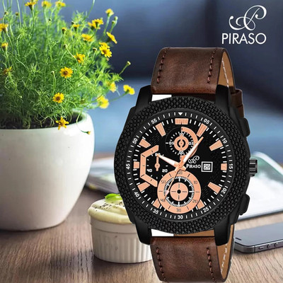 PIRASO 972 ADIFI BLACK BROWN (STRAP) ANALOG WATCH DATE DISPLAY BLACK DIAL AND BROWN STRAP(WATCH FOR MEN&BOY) Analog Watch  - For Men
