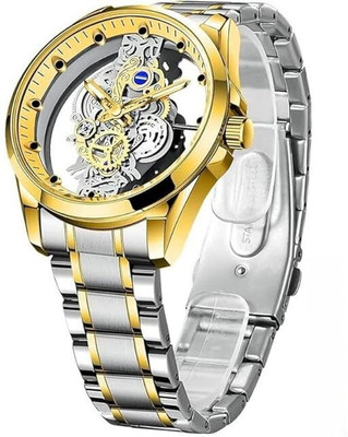 NAYABE Silver & Gold Round Transparent Cover Quartz Watches Stainless Steel Watch NAYABE Men's Luxury Hollow Skeleton Watch Retro Gorgeous Gear Carving Design Analog Watch  - For Men