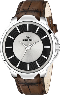 Rishox Classy look premium quality wrist Watch New Track, Dual Colour Brown Leather Strap Analog Watch  - For Men