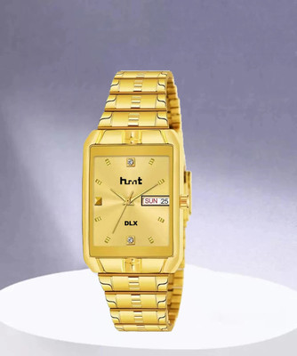 HMT DLX DLX-G9151 Water Resistant Day & Date Series Golden Plating Golden Metal Wrist Watch Analog Watch  - For Men