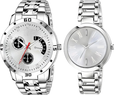 ETLIS RB04 - Couple 3 Modern Design Stainless Steel Strap Combo Analog Watch  - For Couple