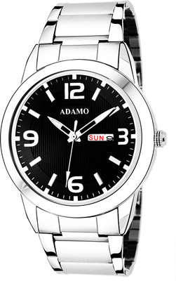 ADAMO A333SM02 Legacy wristwatch / watchs DAY AND DATE FUNCTIONING Black Dial Round Shaped with Stainless Steel Chain Premium watch for Men and Boys Analog Watch  - For Men