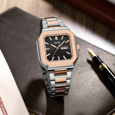 Alix AL3016 Two-Tone Steel Strap Octagonal Case Analog Watch  - For Men