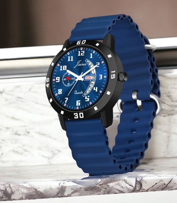JAINX Blue Day and Date Dial Silicone Band Analog Watch  - For Men