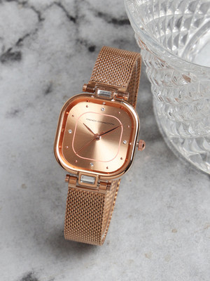 French Connection Square Dial Sqaure Rose Gold Dial Analog Watch  - For Women