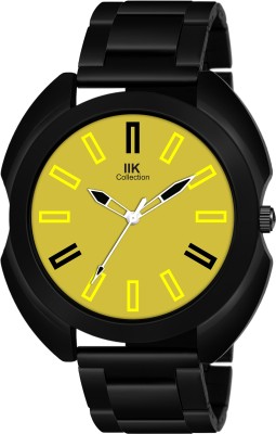 IIK Collection IIK-870M Yellow Round Artistic Dial with Black Stainless Steel Metallic Bracelet Chain Analog Watch  - For Men