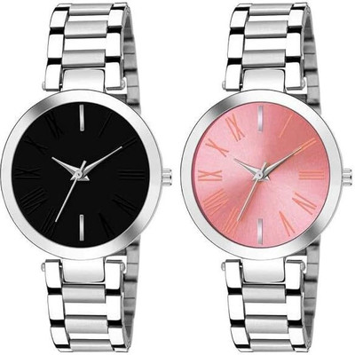 Glowme TTN Girls' Analog Stainless Steel Watch – Dual Dial Combo (Black & Pink) Analog Watch  - For Women