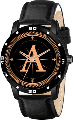 PRATHSHYA ENTERPRISE F09-05ALPHA-A-AVO-BLK-L Fancy Design Stylish FKALPHABET B Dial Black Leather Strap Men Wrist Watch Analog Watch  - For Boys