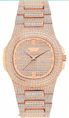 Agg traders AT09 New trending mens round ice out diamond studded watch Analog Watch  - For Men & Women