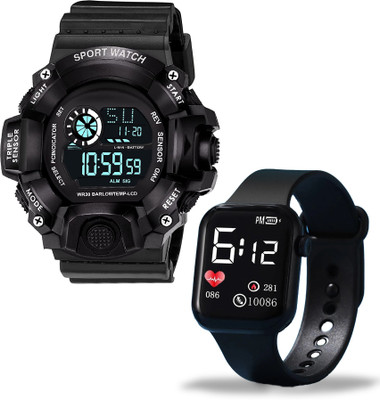 Zienz Comfortable Combo Black Dial BN-Shock Soft Ultra PU Strap Sports/Square LED 0086 Digital Watch  - For Boys & Girls