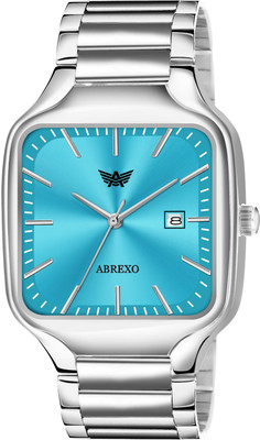 ABREXO Abx8869-Sky Blue TRENDING Square Tiffany Dial Date Working Silver Quartz Mechanism Watch For Boys Analog Watch  - For Men