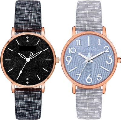 Loretta LT-312-350 Pack of 2 Leather Belt Round Dial Combo Women Analog Watch  - For Girls