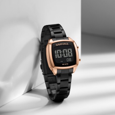 NAVIFORCE NF5047 Rosegold & Black Versatile Trendy Square Digital Watch  - For Women