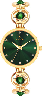 Aglance AG 102 GREEN DIAMOND IN DIAL & STONE IN CHAIN WITH GOLD PLATED AG 102 GREEN DIAMOND IN DIAL & STONE IN CHAIN WITH GOLD PLATED Analog Watch  - For Girls