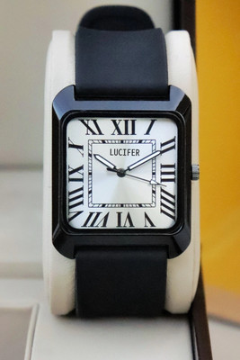 Lucifer DRM015 - silver black Luxury Quartz Square dail Silicon Band Watch for men Trending men collection Genuine Quality Premium Softest Silicon Strap Quartz Analog Watch  - For Men