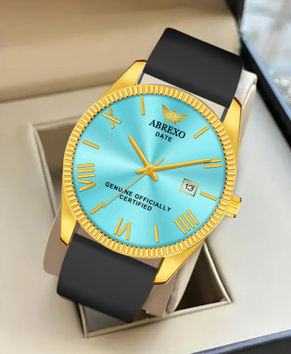 ABREXO Abx4210 Skyblue Dial Date Working Black Silicon Strap ABREXO Skyblue Dial Date Working Black Silicon Strap Quartz Mechanism Analog Watch  - For Men