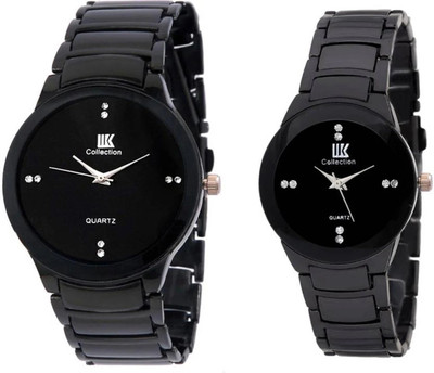 IIK Collection Black Studded Dial with Black Bracelet Strap Analog Watch  - For Couple