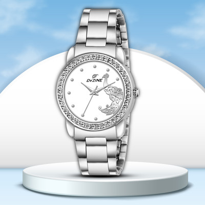 Dezine Elegant Silver Case with Crystal Bezel Analog Watch  - For Women