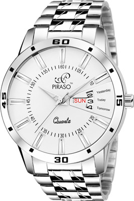 PIRASO 2038-WH ANALOG DAY AND DATE WORKING DISPLAY WHITE DIAL&SILVER CHAIN WATCH FOR MEN&BOYS Analog Watch  - For Men