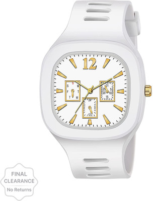 Prozo Miller - Triple Dial Square Analog Watch For Men - Pearl White Analog Watch  - For Boys & Girls