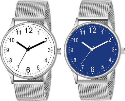 Axyela New Classic Slim Analog Watches Premium Slim Dial Silver Strap Combo set of 2 Analog Watch  - For Men