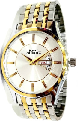 wristwatch 1627 Silver Dial Silver Golden Chain Date & Day Men Watch Analog Watch  - For Men