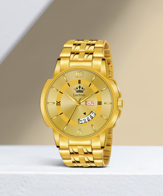 LIMESTONE Day & Date Original HMTS Gold Plated Adjsutable HMTS Bracelet Quartz Analog Watch  - For Men