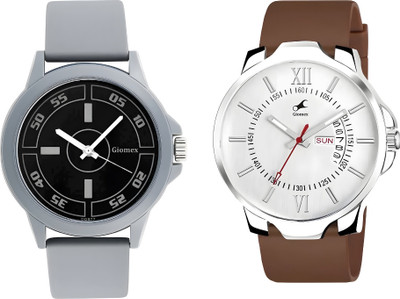 Giomex 3123SL02 PVC Grey-Combo-DD White Silicon Brown Strap 3123SL02 PVC Grey-Combo-DD White Silicon Brown Strap Analog Watch  - For Men & Women