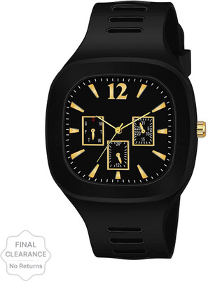 RT Resten Miller - Triple Dial Square Analog Watch For Men - Dark Knight Black Analog Watch  - For Men & Women