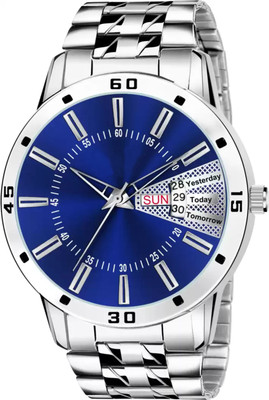 Giomex DD Blue Chain Giomex-Day & Date Classy White Round Dial Stainless Steel Chain Watch Analog Watch  - For Men