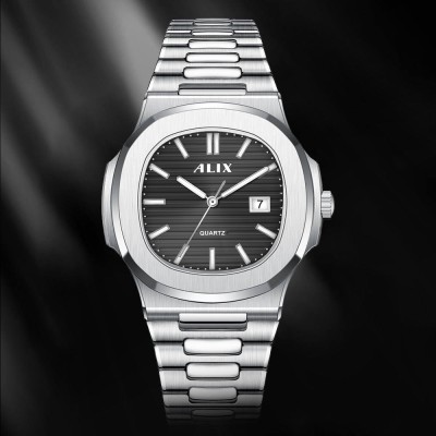 Alix 3052 Silver And Black dial stainless steel classic design Analog Watch  - For Men