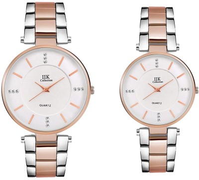 IIK Collection IIK-033M-1033W Silver Formal Dial & Silver Rose Gold Strap Pair (Pack Of 2) Analog Watch  - For Men & Women