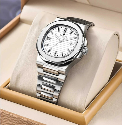 EMPERO EAB217 The Rounded Octagonal shape Date Display Green Dial Silver Stainless Steel Belt Analog Watch  - For Men