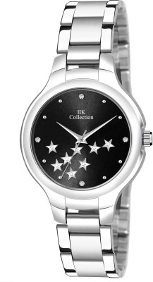 IIK Collection IIK-3083W Watch for Women Star Studded Black Dial with Silver Metallic Bracelet Strap Analog Watch  - For Women