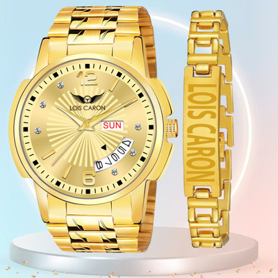 LOIS CARON LCS-9153 Combo Set Of Gold Plated Day & Date Watch With Bracelet Analog Watch  - For Men
