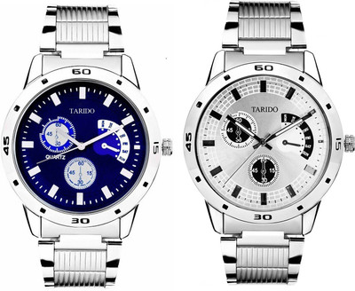 Tarido Analog Watch - For Men Combo Pack Of 2 New Exclusive Blue & Silver color dial,Time & Day display Silver Stainless Steel Strap Double combo Watches for cool Boys & men Analog Watch  - For Men