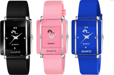 MAAN INTERNATIONAL Cho248-Combo Pack Of 3 Square Dial Multi Colours PU Strap Girls Analog Watch  - For Women