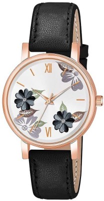 DHADAK COLLECTION Women and Girl's Analog Flowered Dial Leather Strap Watch JOLLY FLOWER BLACK Analog Watch  - For Girls