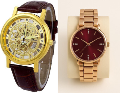 Comapct Entarprise SkeletonX Gold Dial Brown Strap Analog Watch for Men Opne_Gold_watch_001_Rose_gold_red_watch_90* Analog Watch Analog Watch  - For Men & Women