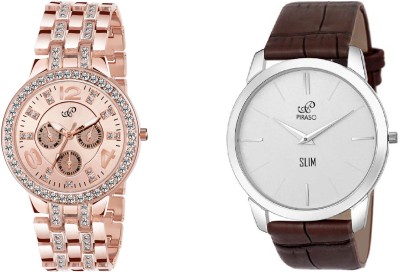 PIRASO NK 2569 ROSEGOLD & 1584 SL04 WHITE WITH BROWN CROCO ANALOG COMBO WRIST WATCH PINK & WHITE DIAL WATCH FOR MEN & WOMEN Analog Watch  - For Men & Women