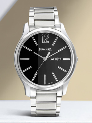 SONATA NP77082SM03W Essential Gents collection Analog Watch  - For Men