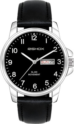 RISHOXX Classic White Dial Analog Watch: Brown Leather Strap, Day & Date, Quartz New Track Number Dial, Day & Date, Black Leather Strap Analog Watch Analog Watch  - For Men