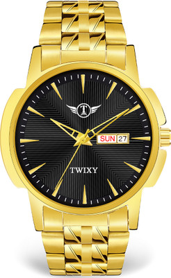 TWIXY TY-J16-2 TWIXY Limited 3D Studded Day-Date Functioning Black Dial & Original Gold Plated Analog Watch  - For Men